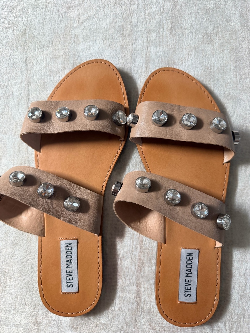 Steve Madden Rhinestone Double Strap Slide Sandals Nude Blush Size 8